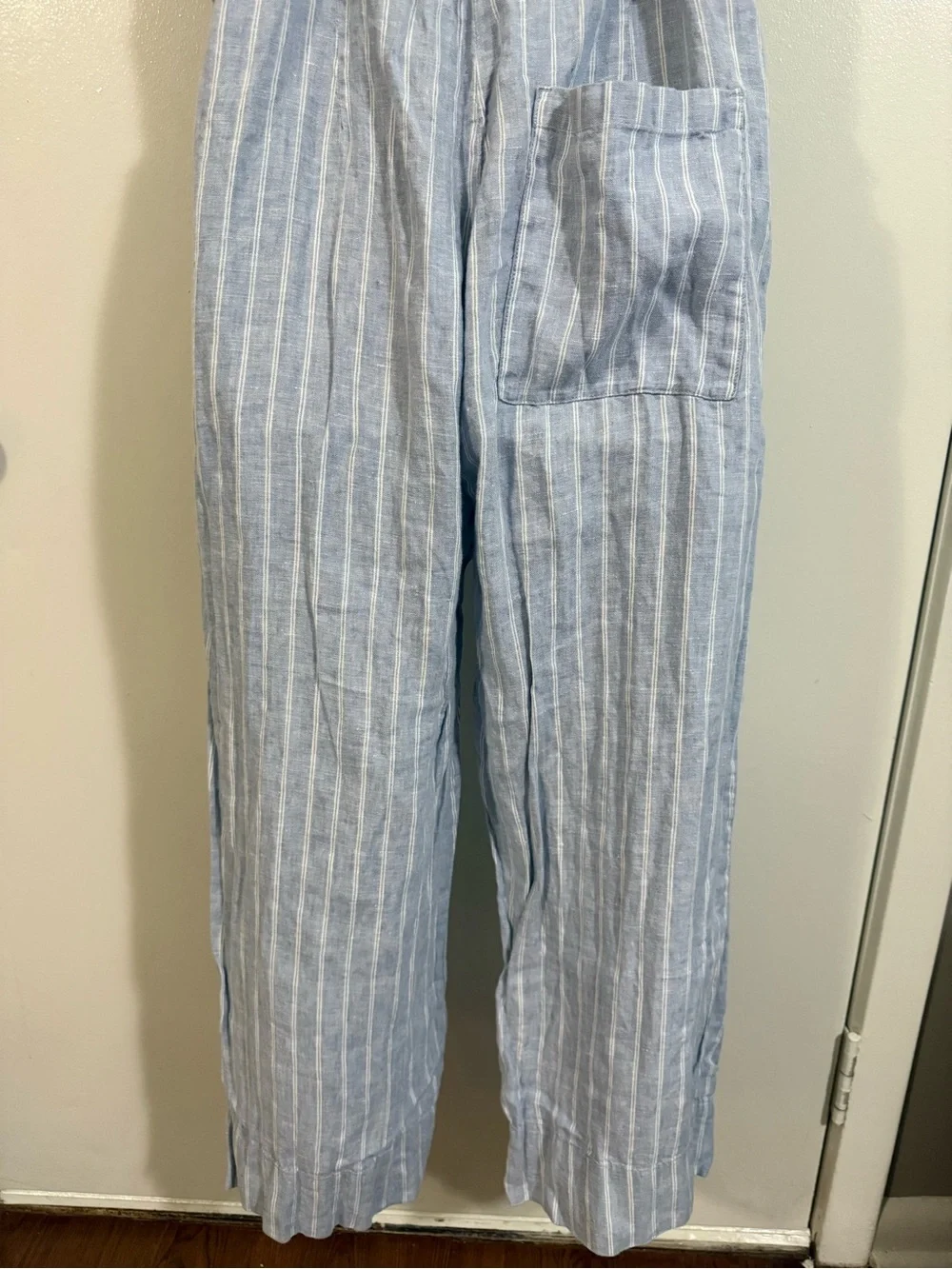 Everlane The Linen Jumpsuit Light Blue White Stripe European Linen Size 6